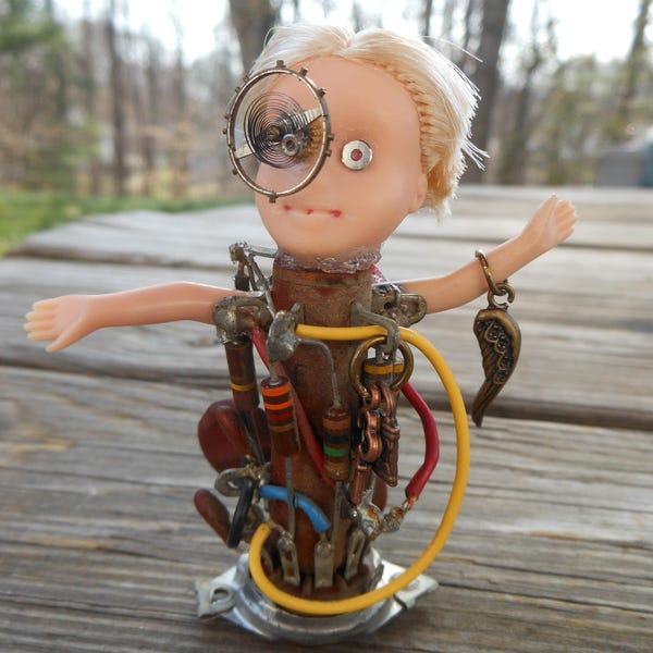 Art Doll Assemblage Found Electronic Parts Doll Parts Charms Steampunk