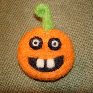 Needle Felted Pumpkin Pin Jack-o-lantern image 1