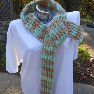 Thick and Thin Merino Wool Scarf Light Green and Beige