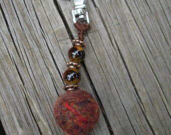 Zipper Pull with Needle Felted Bead Beads Key Charm Keychain