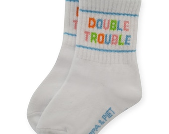 DOUBLE TROUBLE socks for babies, toddlers, and children – stylish and high-quality cotton socks. Perfect sibling gift (1 pair)