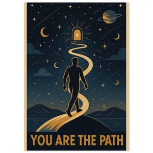 Poster artistico "Cosmic Journey" - Illustrazione del risveglio spirituale in stile WPA - Portale della Luce e delle Stelle
