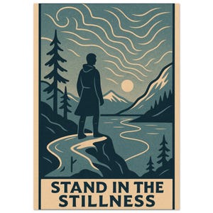 Gelassenheit des nordischen Fjords - Vintage WPA-inspiriertes Fine Art Poster - Monoline Landschaftsdruck