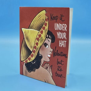 Tarjeta de San Valentín emergente Novo Laughing "Keep it Under Your Hat" (Guárdala debajo de tu sombrero) - Sin usar - Vintage