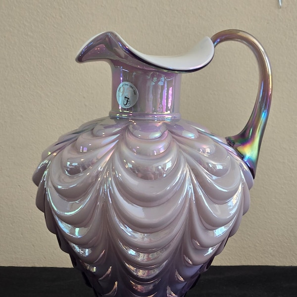 Collectible Fenton Lavender Drapery Pitcher - 7-1/2 Tall - 95th Anniversary Sticker - Stunning Glassware