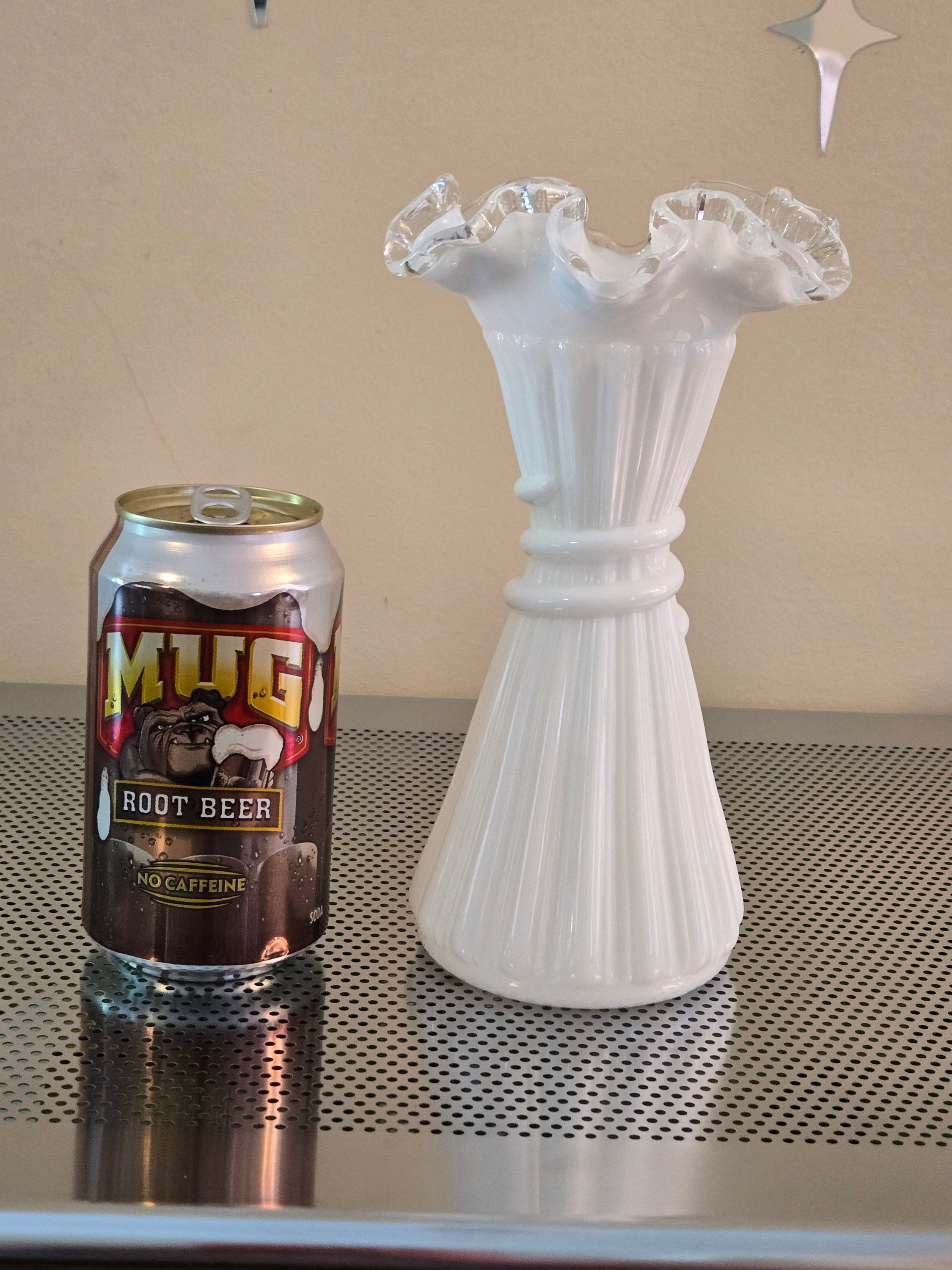 Large 8 Fenton HTF White Silver Crest Wheat Vase Beautiful White With ...