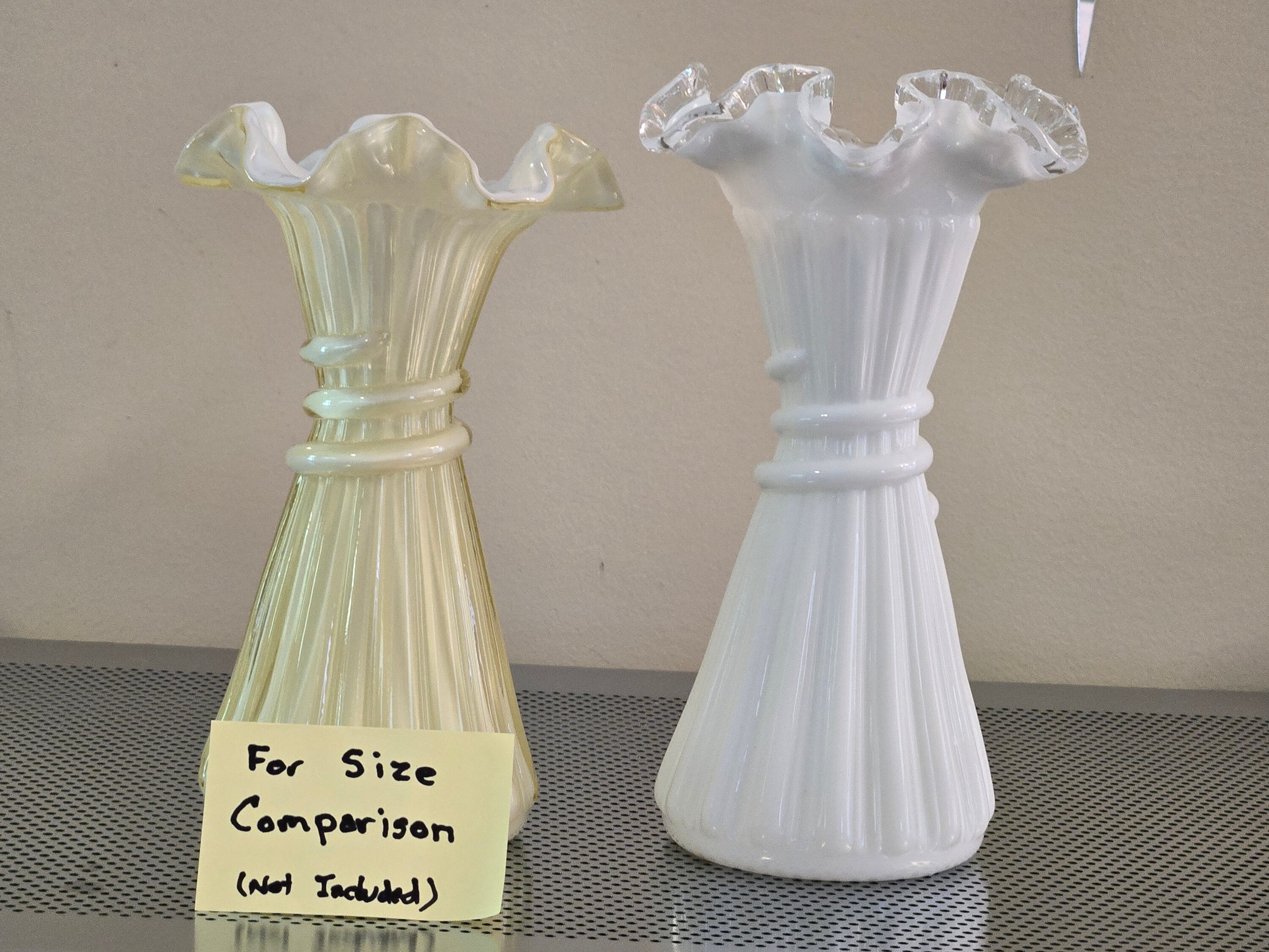 Large 8 Fenton HTF White Silver Crest Wheat Vase Beautiful White With ...