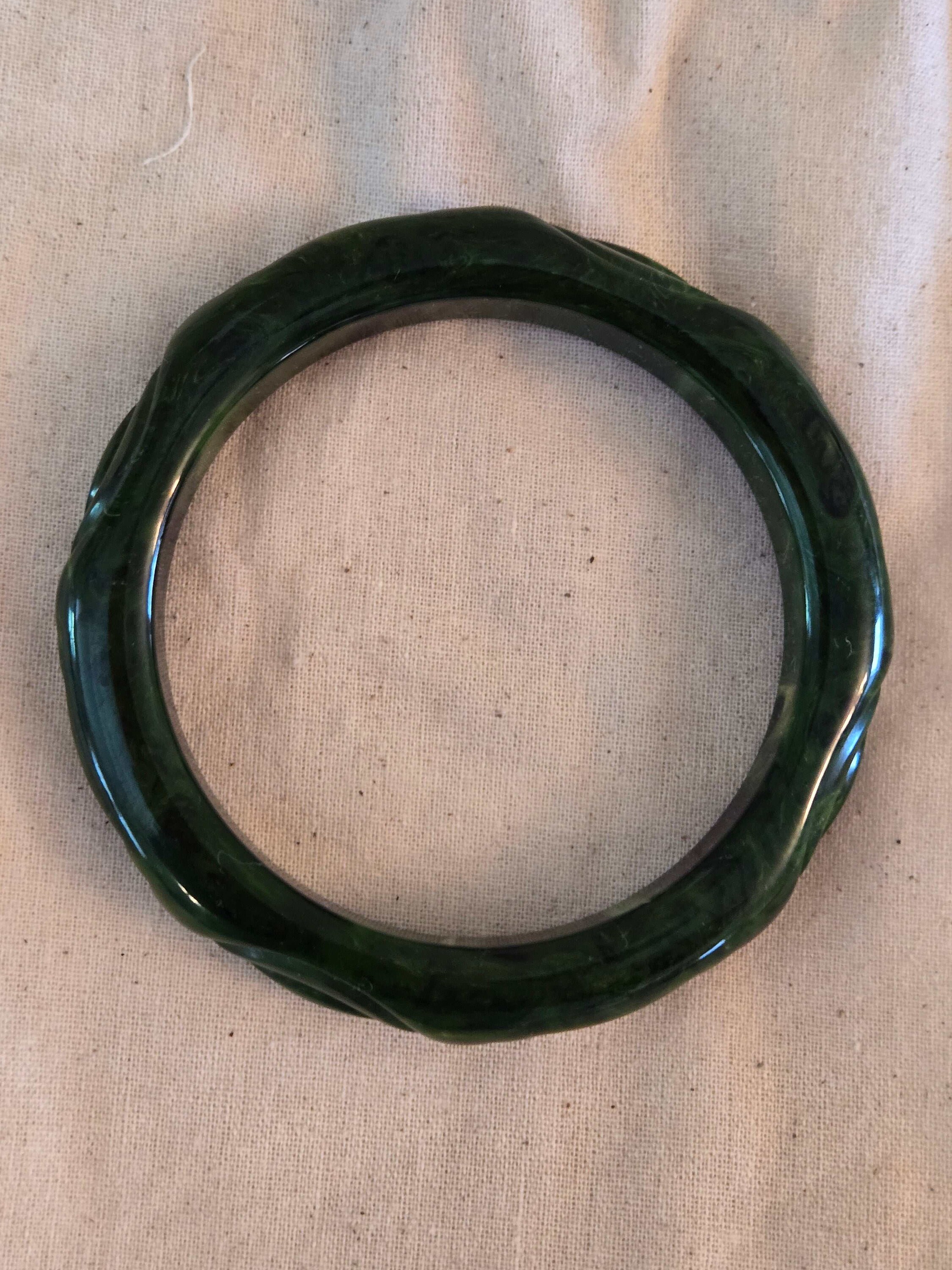 Bracelet Vintage En Bakélite Marbrée Vert Foncé (Occasion)