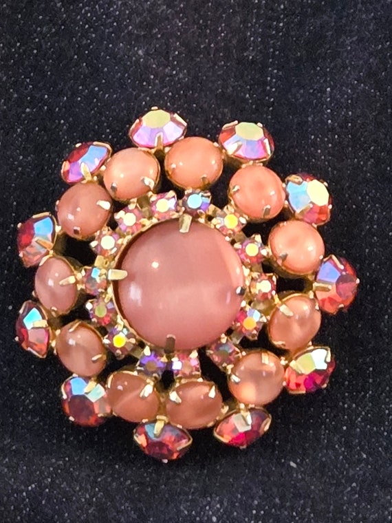 Gold Tone Brooch with Pink Stones and Aurora Borea