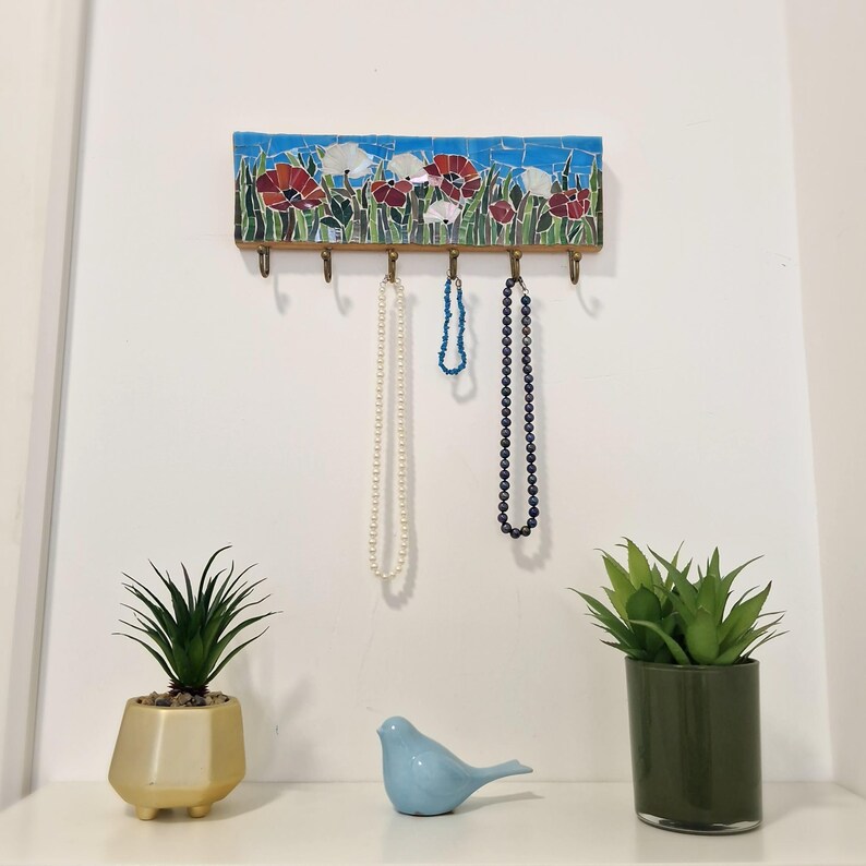 Key Holder for Wall Cute Flowers Unique Key Hooks Mosaic Flowers Key ...