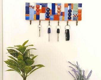 Schlüsselbrett für die Wand - Einzigartiges Schlüsselbrett - Mosaik Eingangsbereich - Bunte Schlüsselhaken - Buntglas-Wandhaken - Einweihungsgeschenk