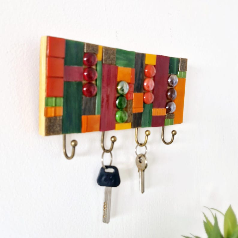 Key Holder for Wall – Colorful Key Hooks – Mosaic Entryway Organizer ...