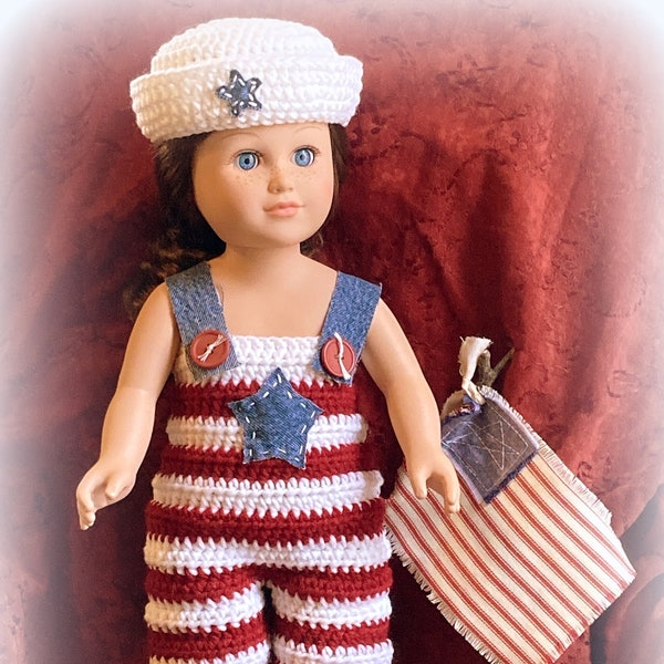 Crochet Pattern: Sailor Jumper, Sailor Hat, Shoes for 18" Doll, Independence Day, 4th of July, USA, Instant Download PDF, AG Doll Clothes