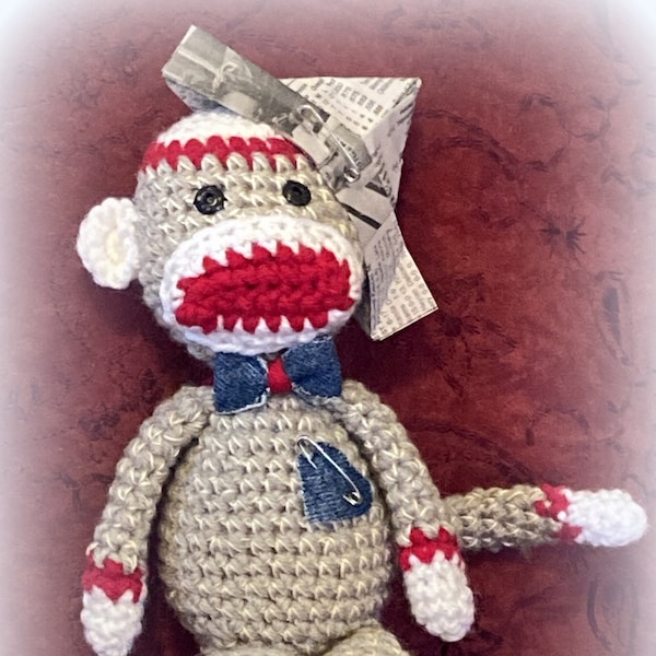 Crochet Mini Sock Monkey Pattern, Instant Download PDF, Crochet Pattern, Crochet Stuffie, Crochet Monkey