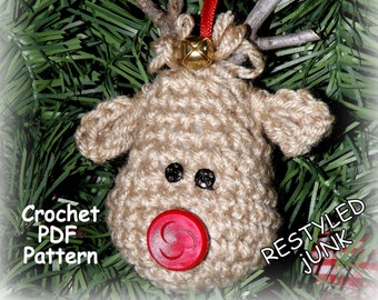 Crochet Reindeer Ornament Pattern, Instant Download PDF, Crochet Pattern, Christmas, Crochet Decoration