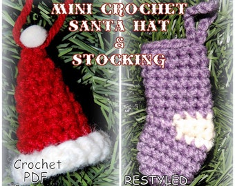Mini Crochet Santa Hat and Stocking Pattern, Instant Download PDF, Crochet Pattern, Christmas, Crochet Decoration, Ornament