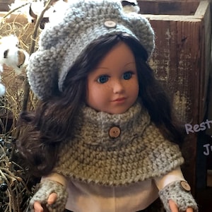 Crochet Pattern: Slouch Hat, Capelet Poncho and Fingerless Gloves for 18&quot; Doll, Instant Download PDF, Crochet Pattern, AG Doll Clothes