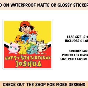 Square Happy Birthday Labels Personalized Stickers Birthday Labels Stickers Party Favors Customized School Treat Bags Thank You Goodie Bags