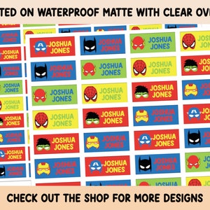 Super Hero Stickers Waterproof Clear overlay School supplies, Back to school labels, Name labels, Preschool labels, Customized Labels