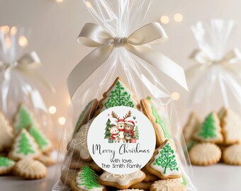 プリントされたウッドランドベアのギフトタグ ステッカー ラベル パーソナライズされたクリスマス プリントされたホリデータグ プリントされたクリスマス パーソナライズされたホリデーラベル