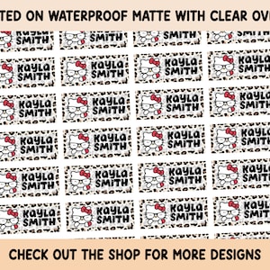 Leopard Kawaii Cat Waterproof Clear overlay School supplies Back to school labels Name labels Preschool labels Customized Labels