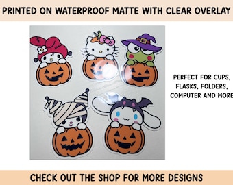 Kitty and Friends Pumpkin Halloween Fall Clear Sticker Die-Cut Sticker Decal
