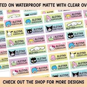 Kawaii Cat & Friends Aufkleber Wasserfest Klar Overlay Schulbedarf Schuletiketten Namensetiketten Vorschuletiketten Individuelle Etiketten
