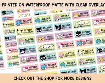 Kawaii Cat & Friends Aufkleber Wasserfest Klar Overlay Schulbedarf Schuletiketten Namensetiketten Vorschuletiketten Individuelle Etiketten