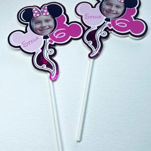 Mouse Ears Custom Face Cupcake Toppers, Personalized Cupcake Toppers, Mouse Party, Minnie Mouse Birthday, Party Supplies, Kids Birthday