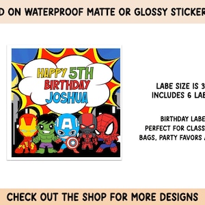 Square Happy Birthday Labels Personalized Stickers Birthday Labels Stickers Party Favors Customized School Treat Bags Thank You Goodie Bags