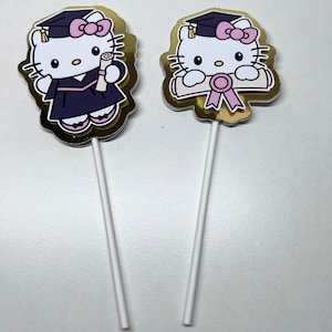 Toppers de cupcake de gatinho kawaii de formatura, toppers de cupcake de gatinho, gatinho fofo, festa kawaii, festa de formatura, aniversário, suprimentos de festa, formatura