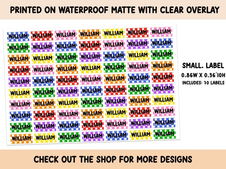 Checker Bright Rainbow Sticker Waterproof Clear Overlay School Supplies ...