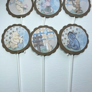 Bear Pooh Cupcake Toppers, Pregnancy Cupcake Toppers, Welcome Baby Pooh Bear Birthday Theme, Party Supply, Baby Shower, First Birthday Party