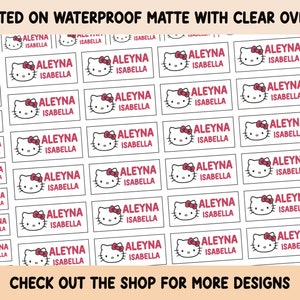 Kawaii Cat Sticker Waterproof Clear overlay School supplies Back to school labels Name labels Preschool labels Customized Labels