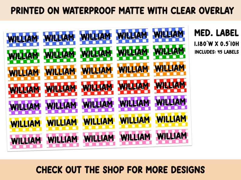 Checker Bright Rainbow Sticker Waterproof Clear Overlay School Supplies ...