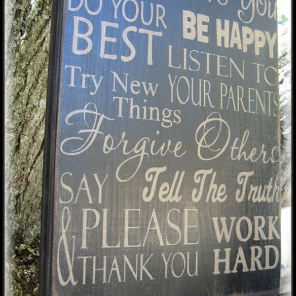 Family Rules Wood Sign Routed Painted Handmade Subway Art Typography Vintage Style