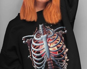Sweat ras du cou coeur squelette, mode effrayante d'Halloween