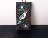 VINTAGE BIRD CARVING Mexican Folk Art Plaque Wood Painting Hacienda Decor 11 7 8 quot x 6 1 4 quot