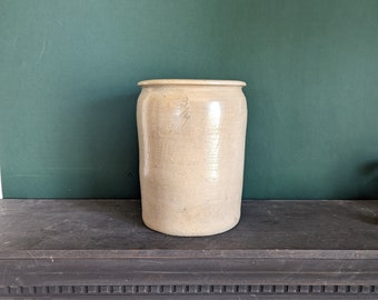 Antique Stoneware Pot Crock, Rustic Artisan Hand Thrown, Large Farmhouse Crock, 9" x 7"