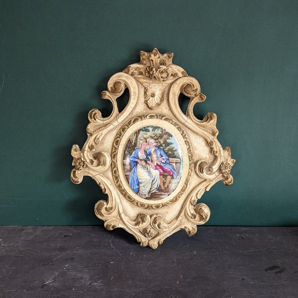 On hold Andrea Vintage Cameo Wall Decor 13" x 11", Ornate Wood Plaque, Rococo Decor, Cottagecore Galore