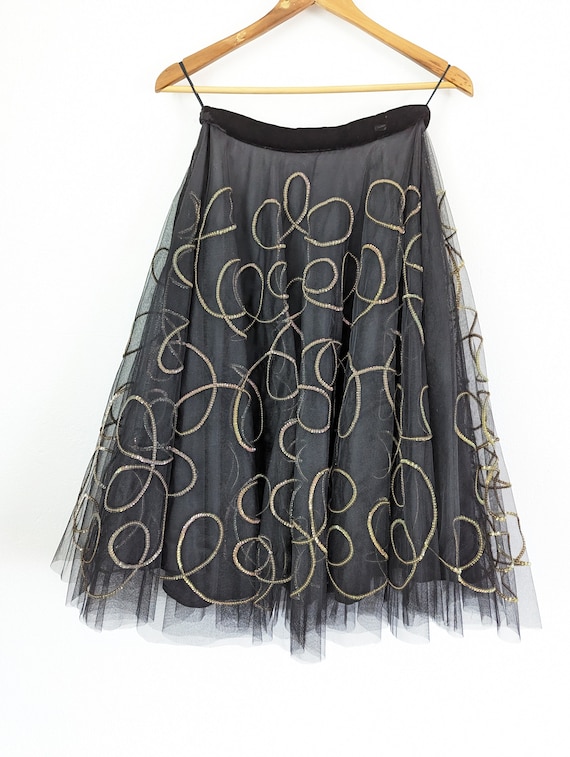 Vintage 1950's Skirt, Black Tulle Sequin - image 7