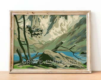 Peinture vintage de paysage de montagne par numéro (téléchargement numérique)