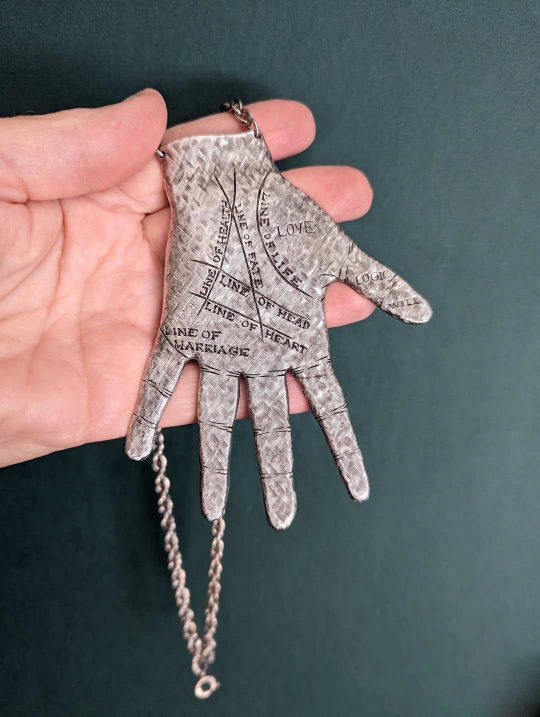 FORTUNE TELLER NECKLACE, Vintage Palmistry Necklace, Palm Reader