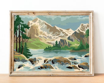 DOWNLOAD! Paint by Number | Mountain View | Digital PBN | Flat + Vector | 20"x14" Scalable | FINISHED!