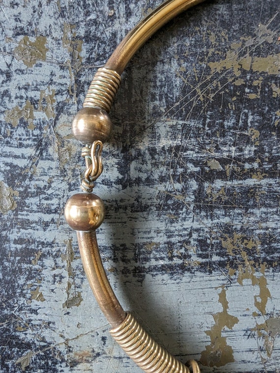 Vintage Boho Necklace, Brass Bead and Agate Choke… - image 6