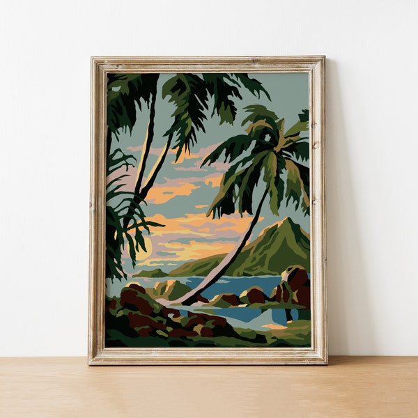 DOWNLOAD! Paint By Numbers | Tropical Moody Sunset Hawaiian Island |  Completed Painting!