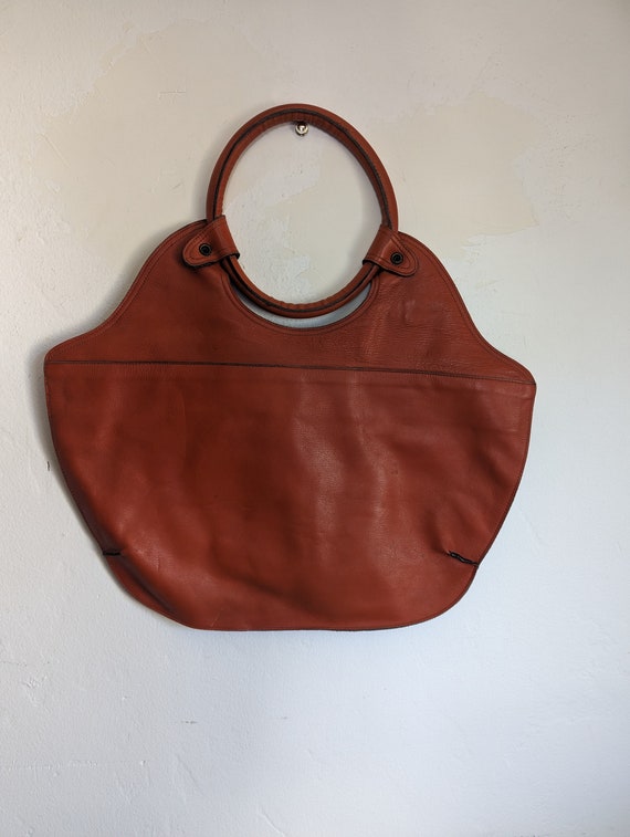 1970s OVERSIZE HANDBAG, Vintage Burnt Orange Leat… - image 6