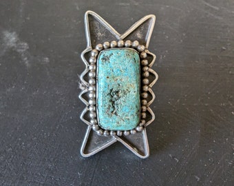 Turquoise Sterling Ring, Vintage Native American Jewelry, Signed Small Bear