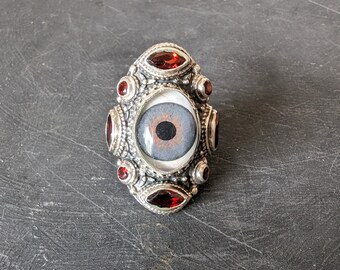 Evil Eye Ring, Sterling Eyeball Ring