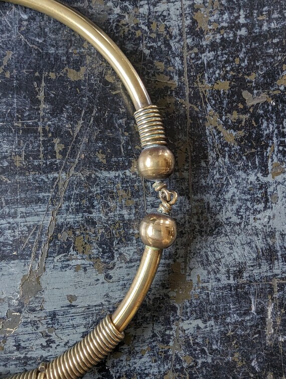 Vintage Boho Necklace, Brass Bead and Agate Choke… - image 5